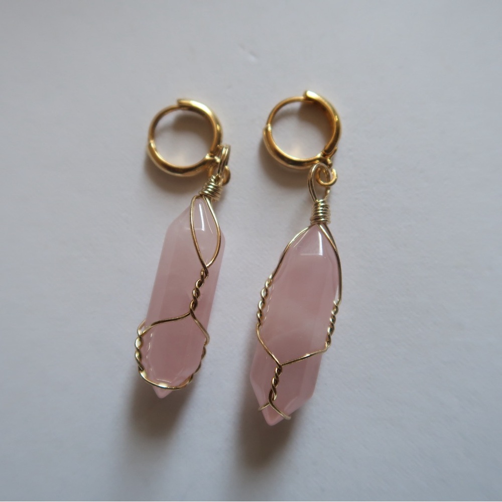 Handmade Earrings With Rose Quartz Stones